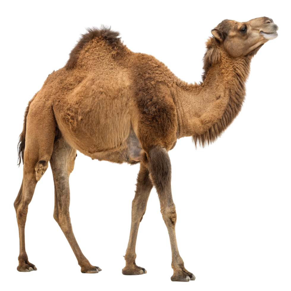 A dromedary camel standing isolated on transparent background png