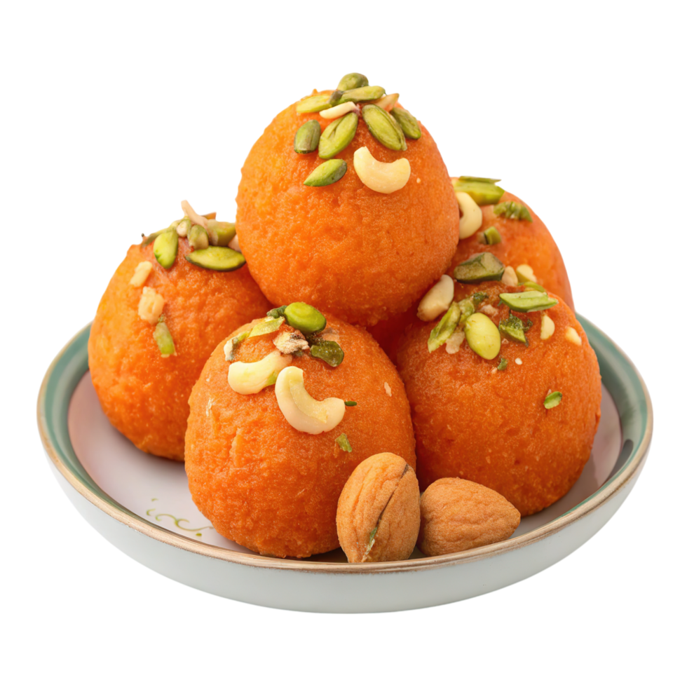 Pile of orange indian laddu sweets isolated on transparent background png