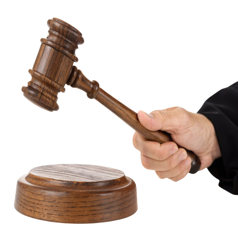 Hand holding a gavel isolated on transparent background png