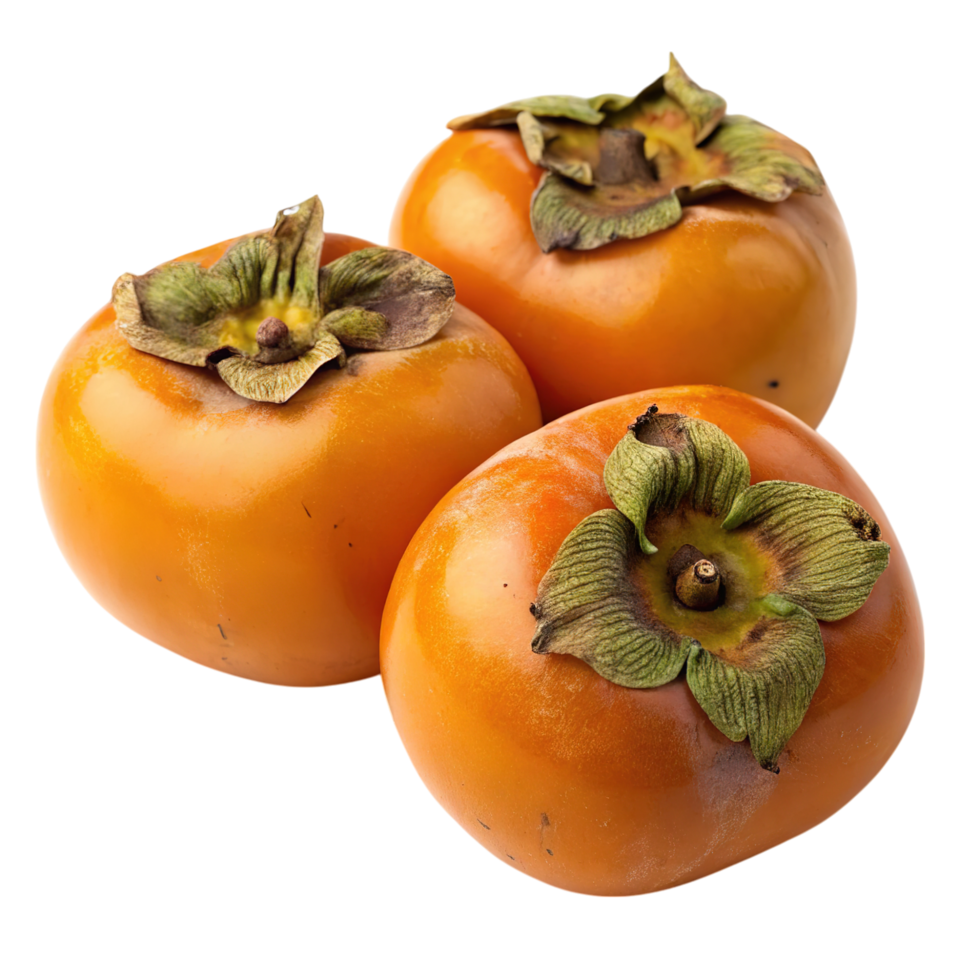 Three ripe persimmons isolated on transparent background in studio png