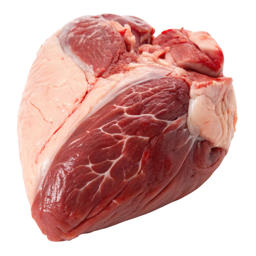 A raw beef heart isolated on transparent background shows muscle detail png