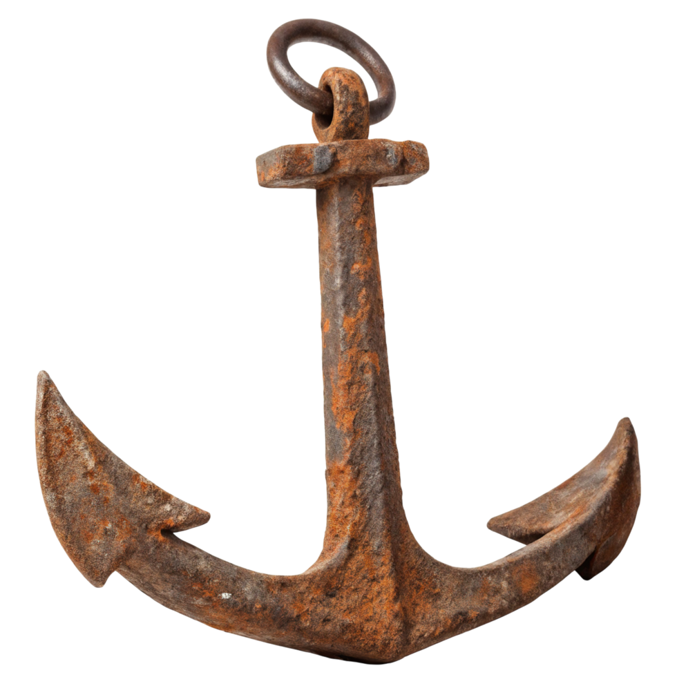 An old rusty metal anchor isolated on transparent background png