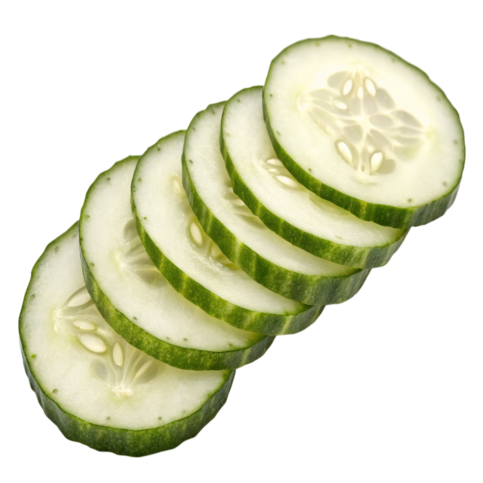 Slices of fresh cucumber isolated on transparent background png