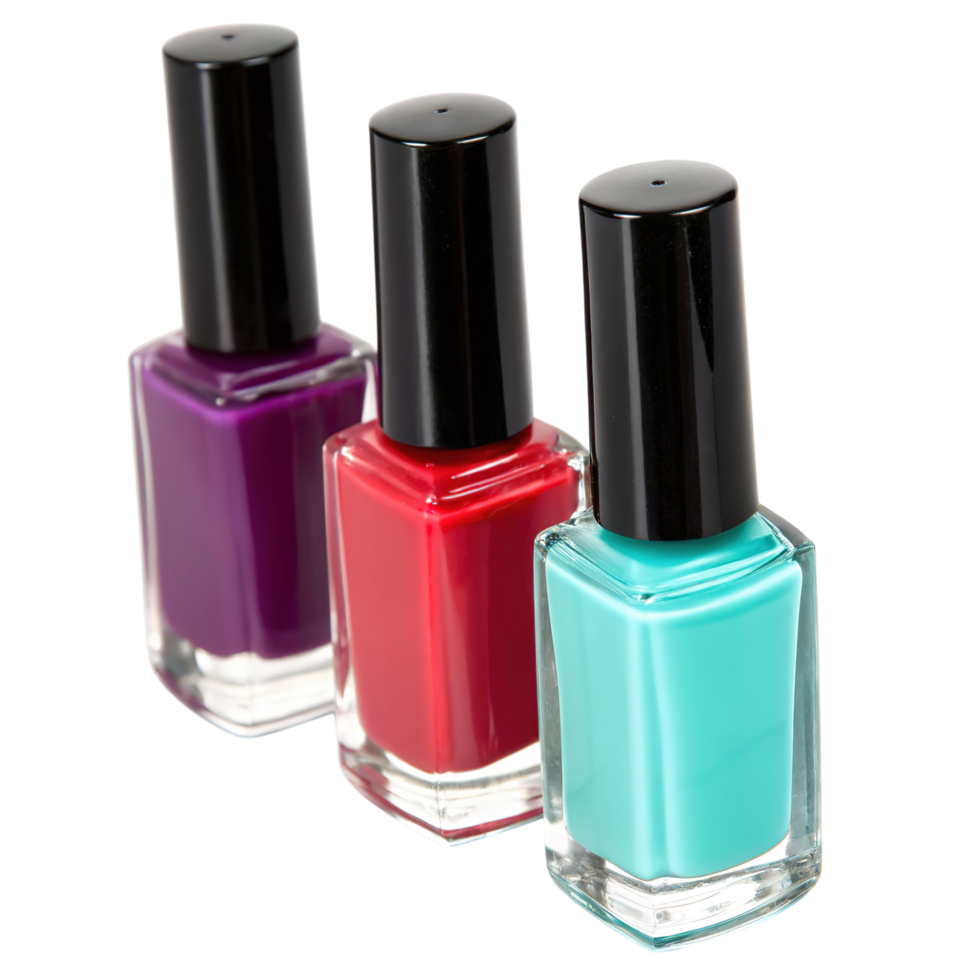 Three nail polish bottles isolated on transparent background png