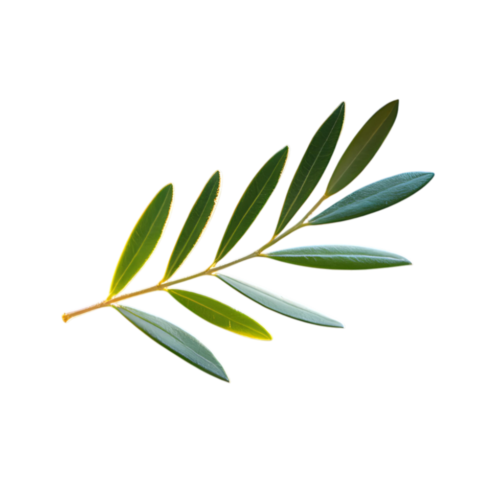 A vibrant green olive branch with leaves isolated on transparent background png