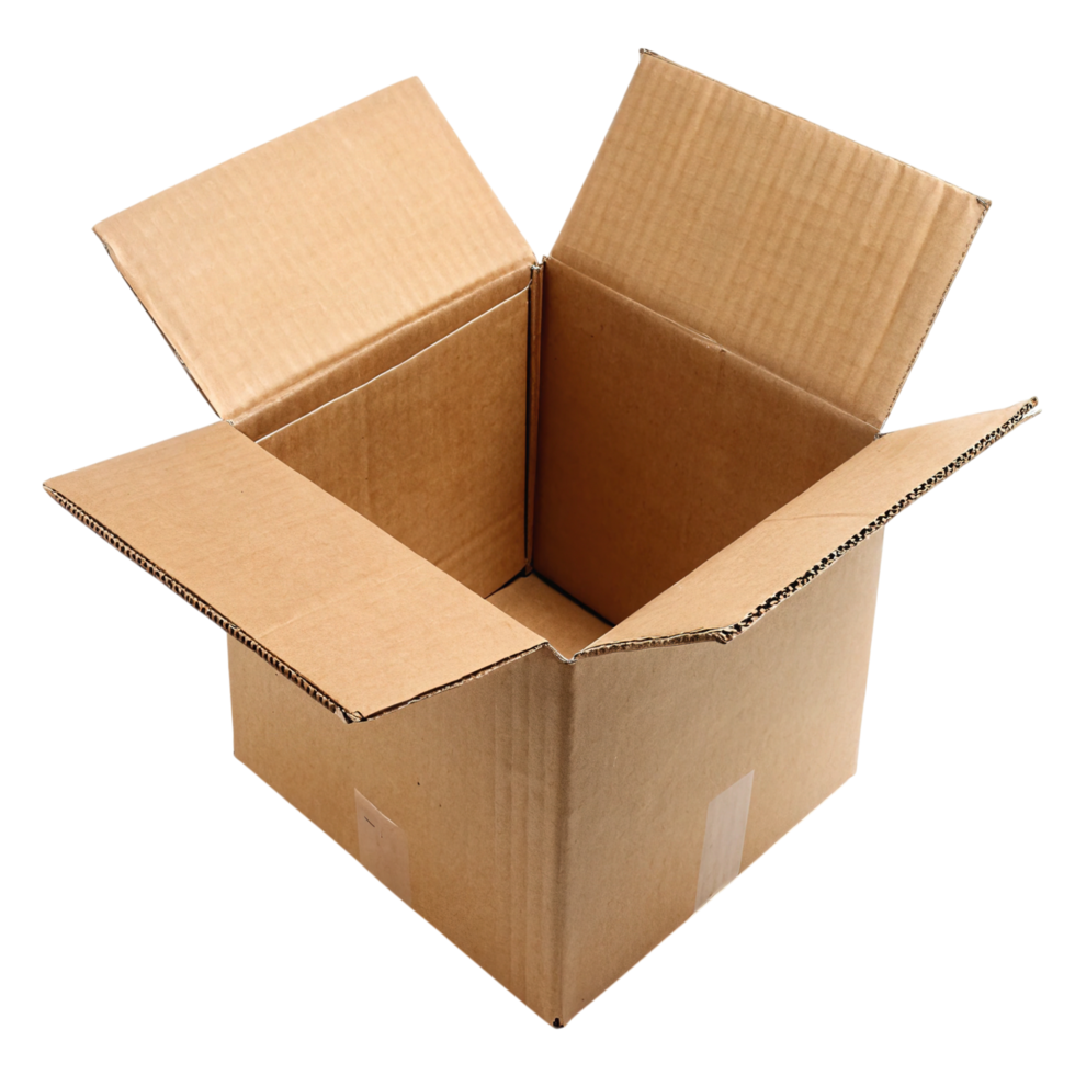 An empty cardboard box isolated on transparent background png