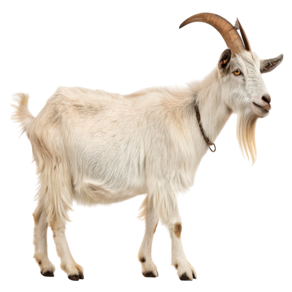 A white goat standing isolated on transparent background png
