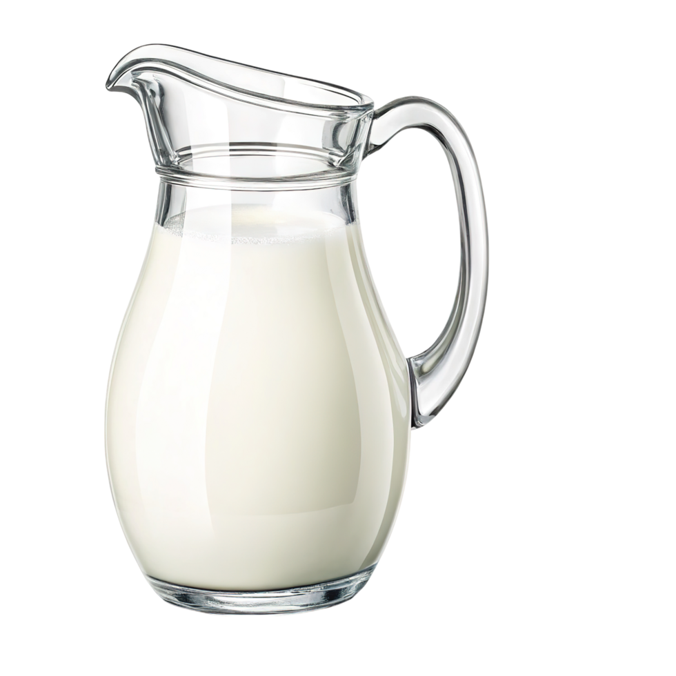 Glass pitcher of fresh white milk isolated on transparent background png