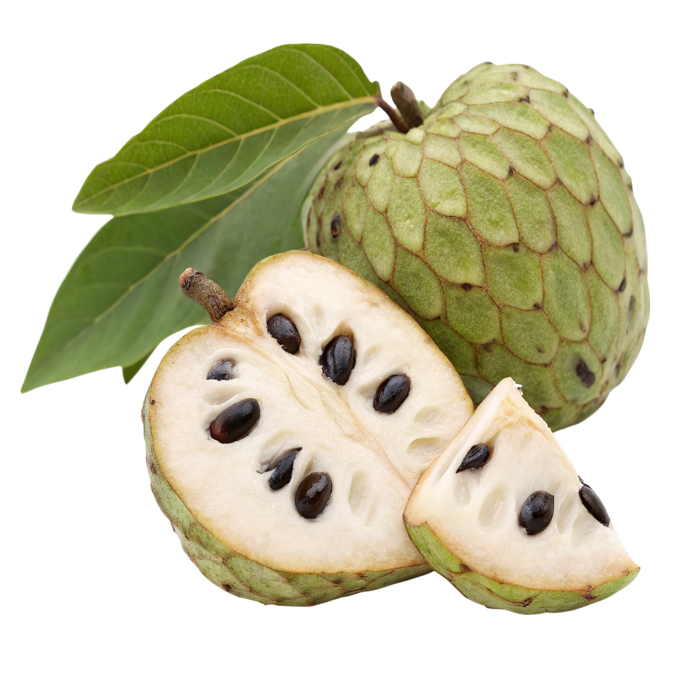 A sliced sugarapple fruit with seeds isolated on transparent background png
