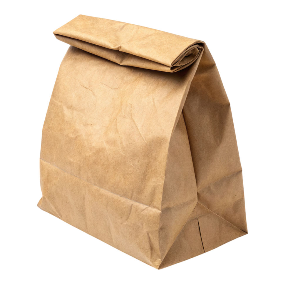 A brown paper lunch bag isolated on transparent background png