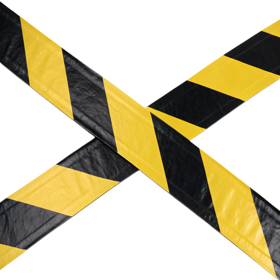 Yellow and black caution tape crossed isolated on transparent background png