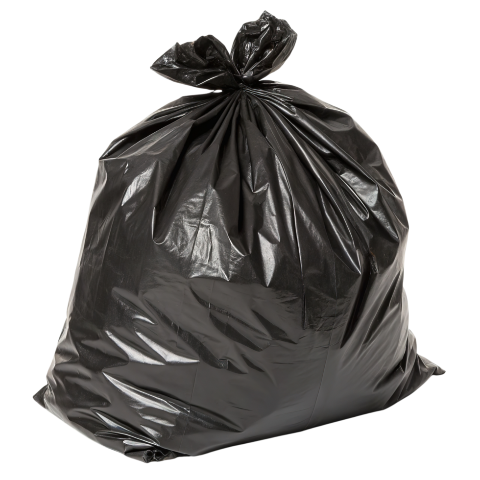A black plastic trash bag isolated on transparent background png