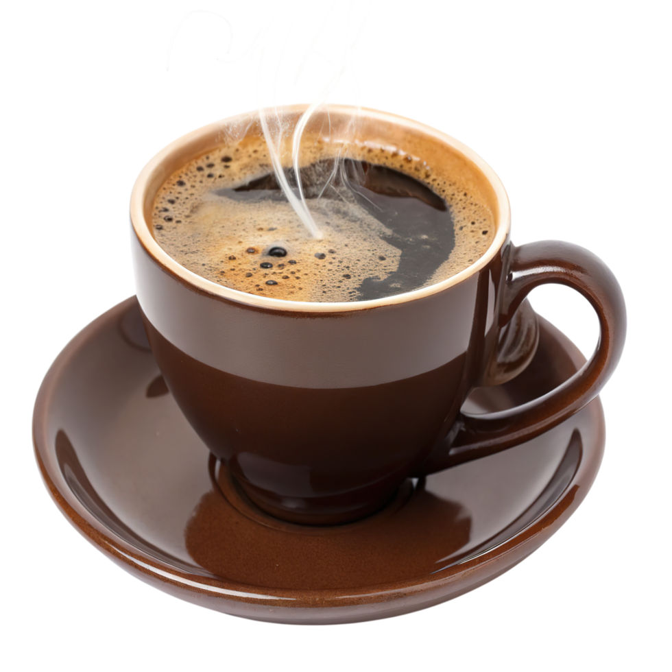 A cup of hot coffee with steam isolated on transparent background png