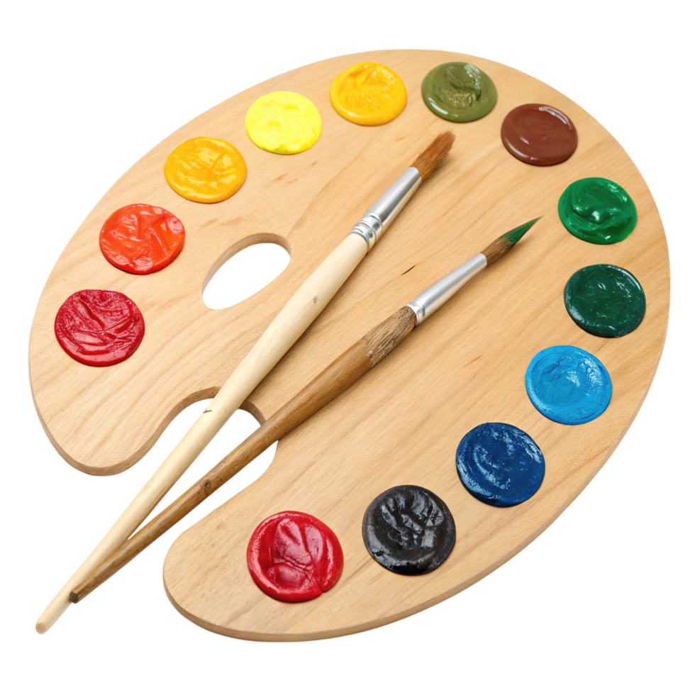 A wooden paint palette isolated on transparent background png