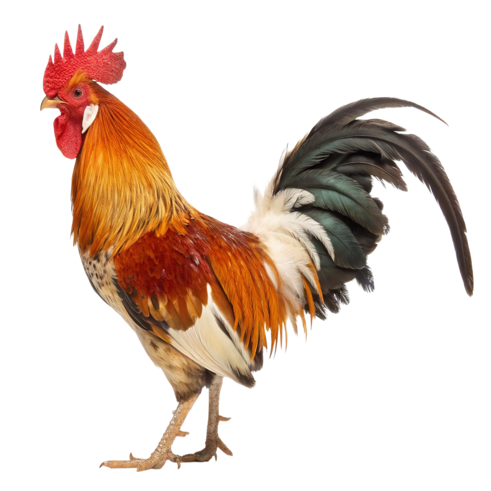 A colorful rooster isolated on transparent background in profile view png
