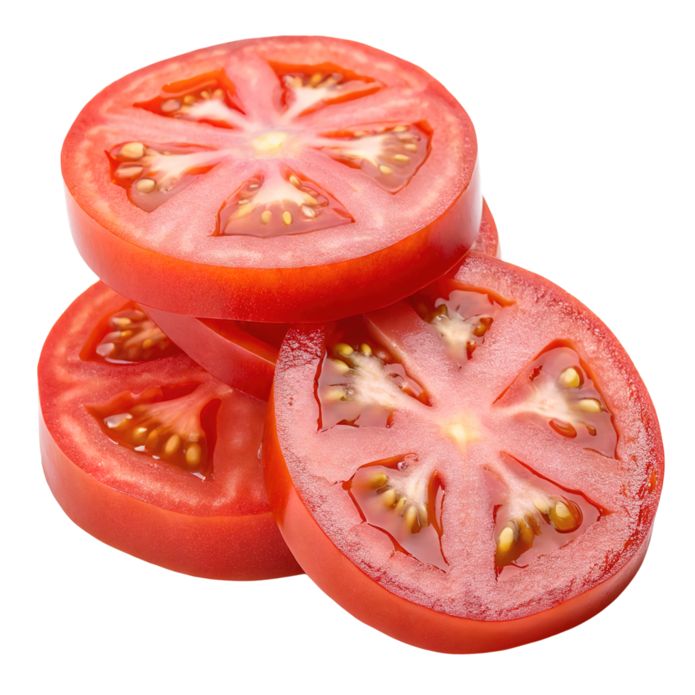 Stack of fresh red tomato slices isolated on transparent background png