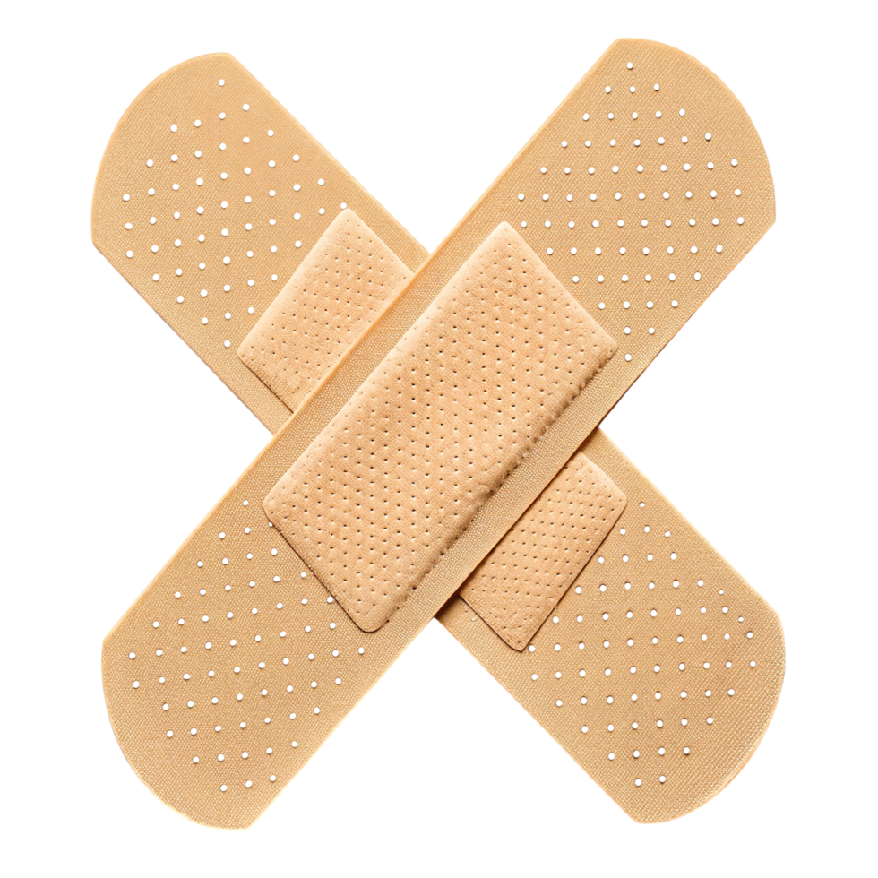 Two beige adhesive bandages crossed isolated on a white background png