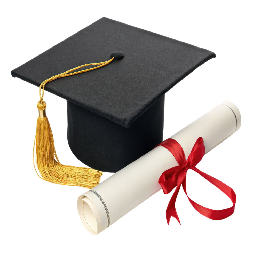 A graduation cap and diploma isolated on transparent background png