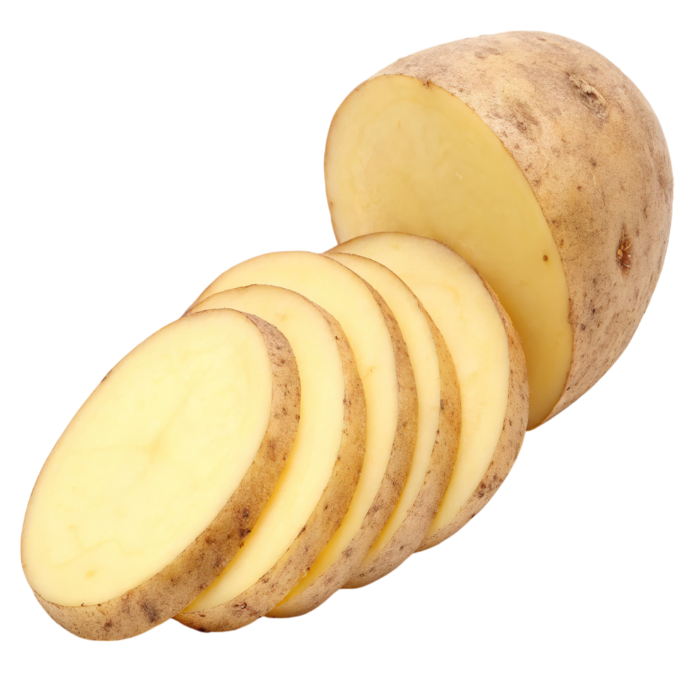 Sliced raw potato isolated on transparent background for cooking png