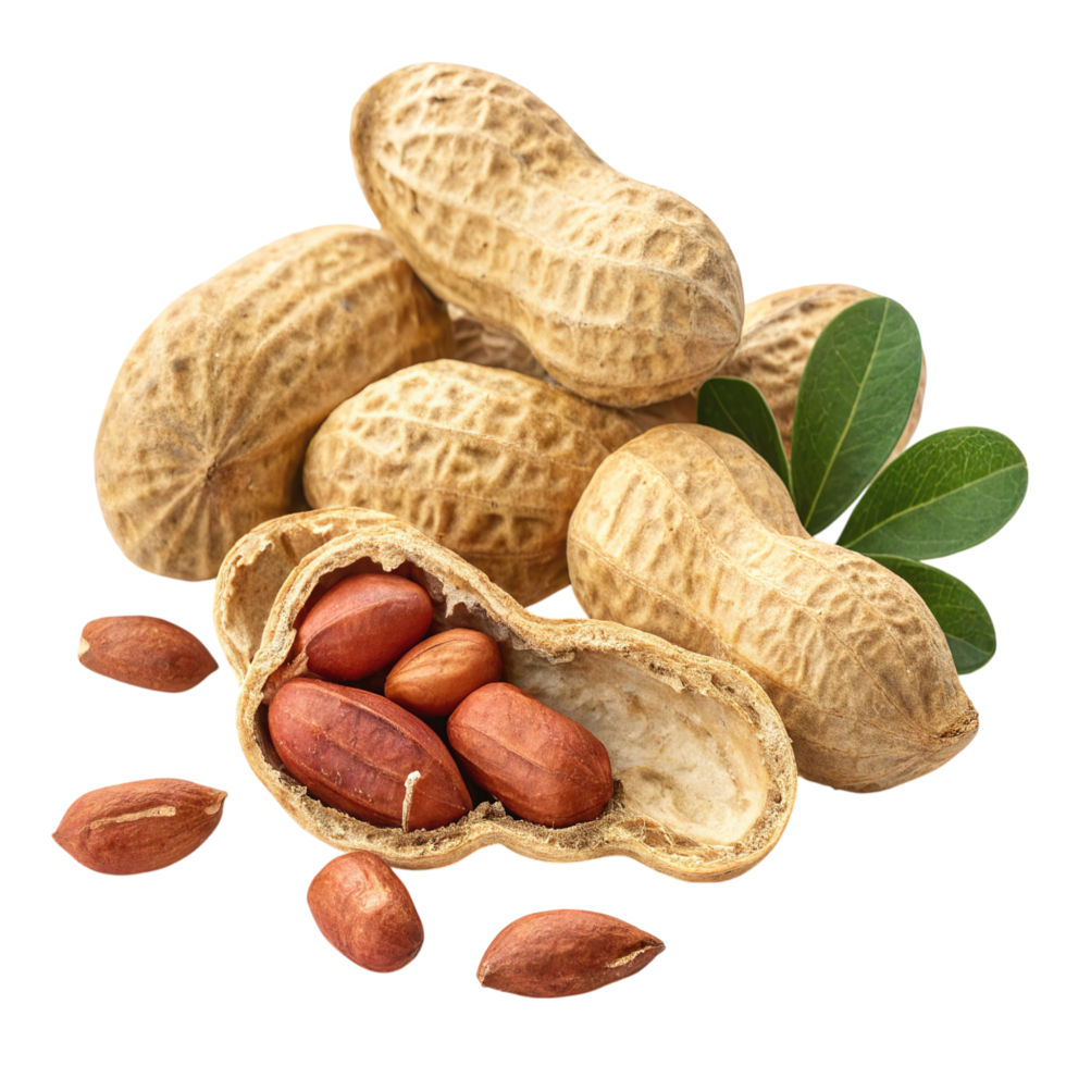 Pile of peanuts with leaves isolated on transparent background png
