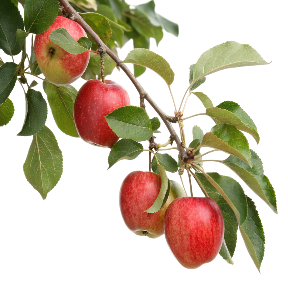 Red apples hanging on a branch isolated on transparent background png