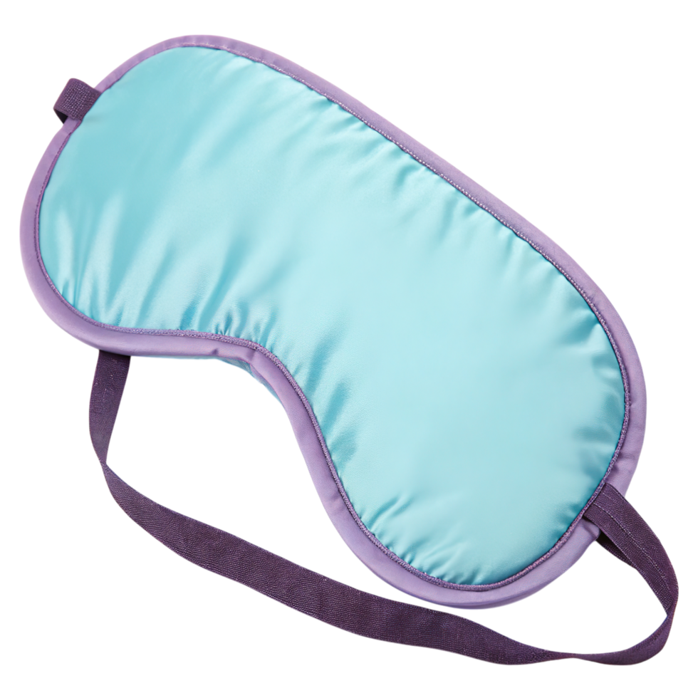 A blue sleep mask with purple trim isolated on transparent background png