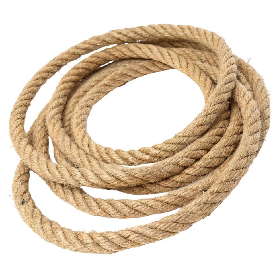 A coiled brown rope isolated on transparent background png