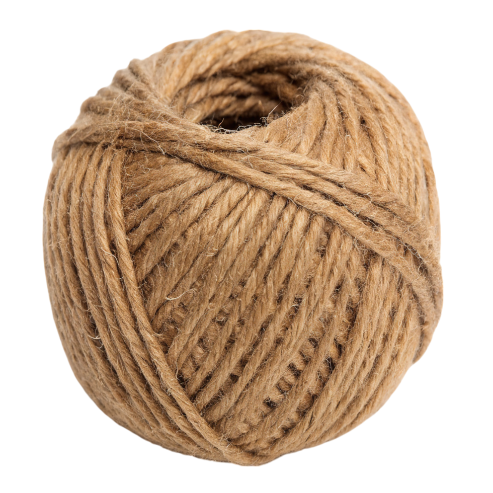 A ball of brown yarn isolated on transparent background shows rustic texture png