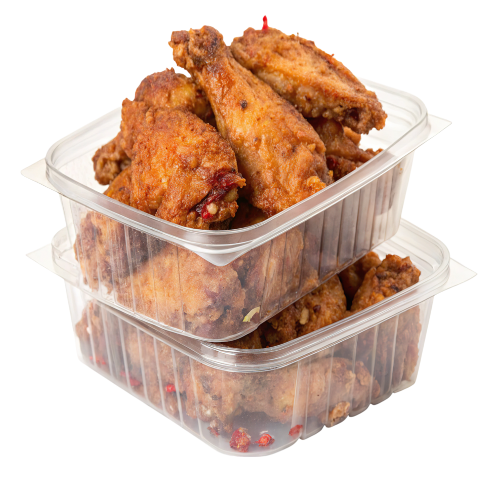 Two containers of fried chicken wings isolated on transparent background png