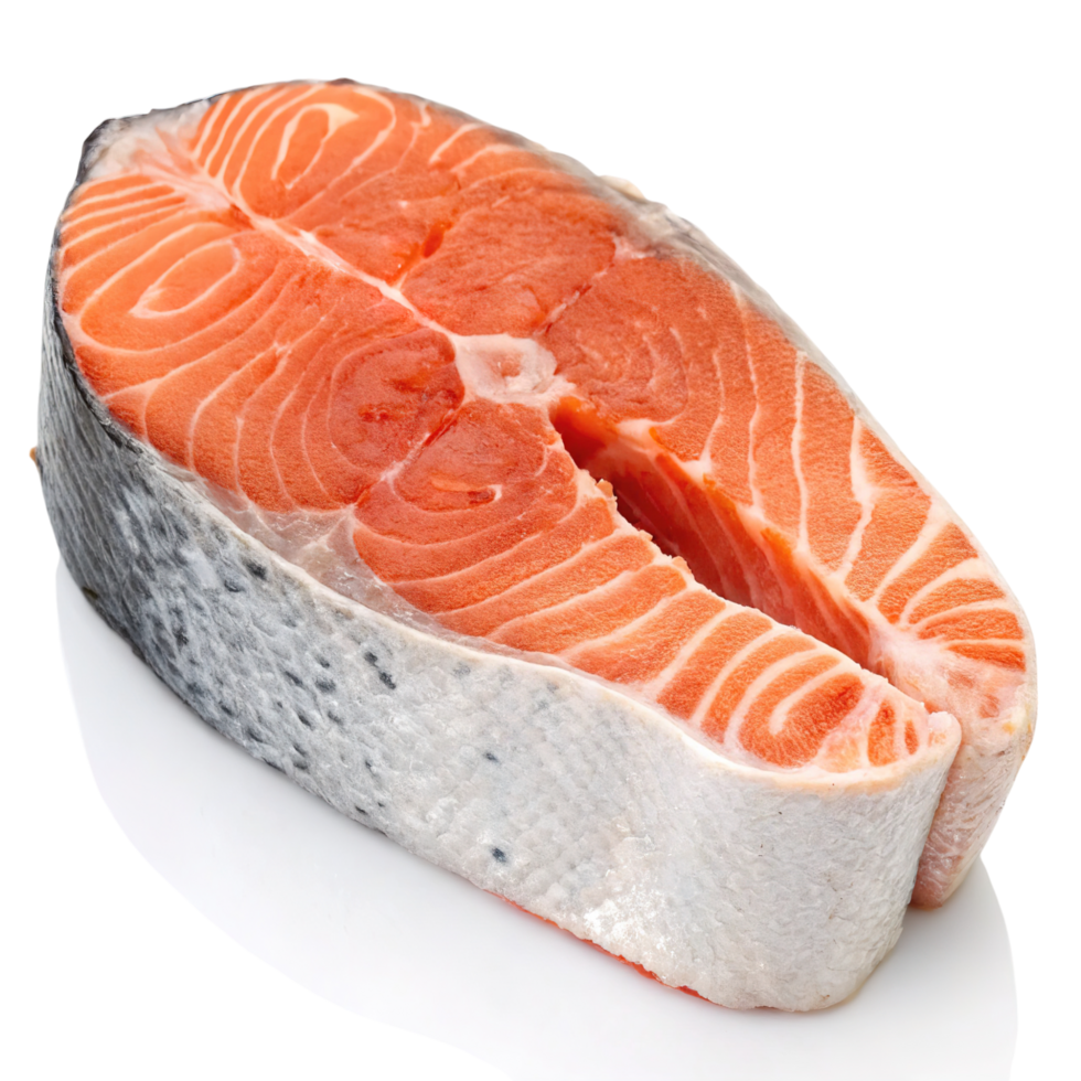 A raw salmon steak isolated on transparent background for cooking png