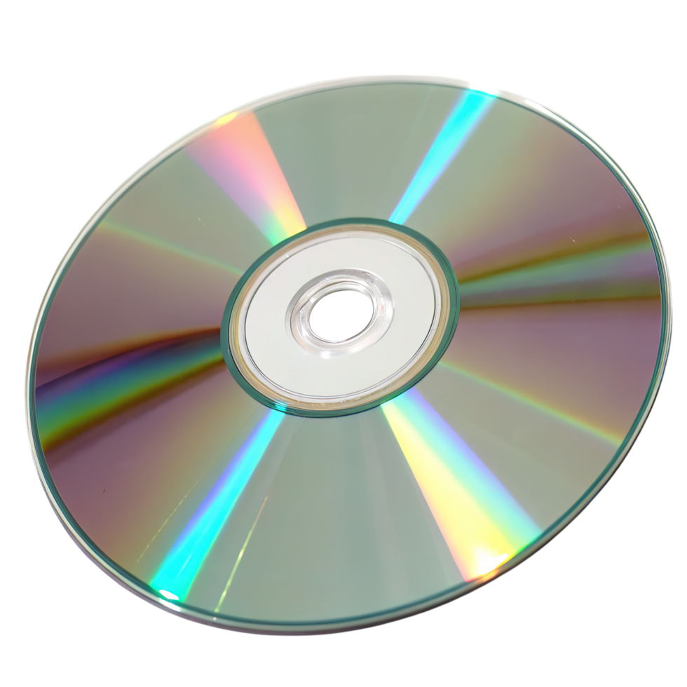 A shiny silver compact disc isolated on transparent background png