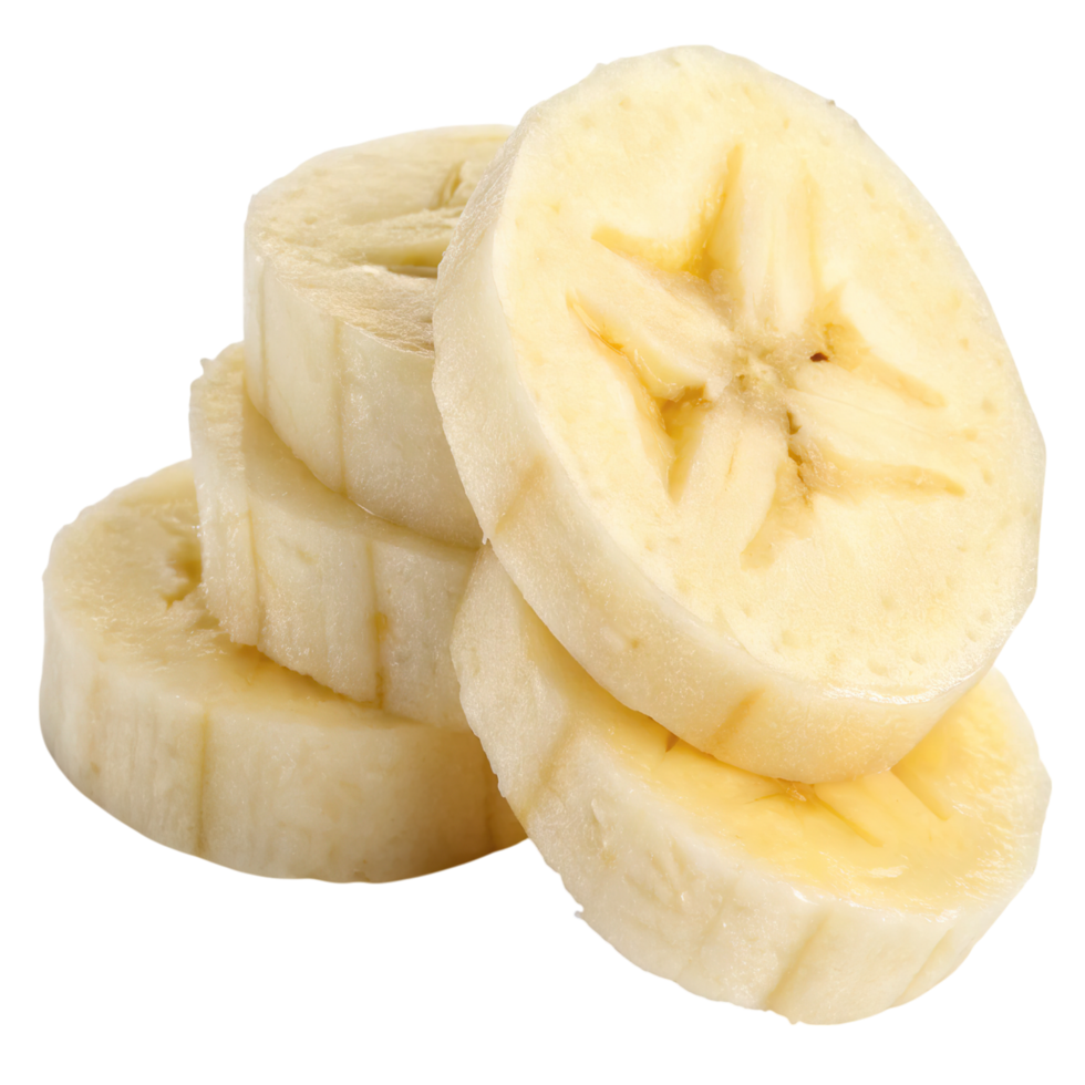 A stack of fresh banana slices isolated on transparent background png