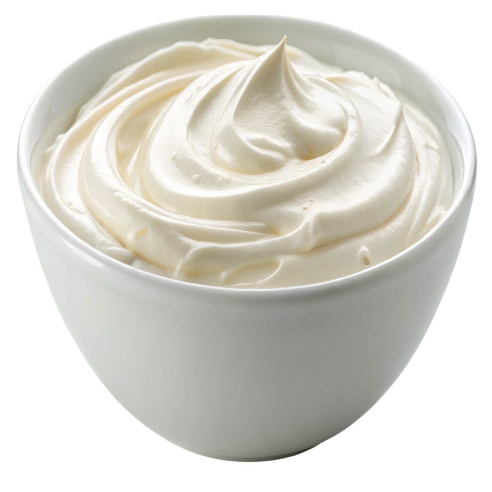 A bowl of smooth white whipped cream isolated on transparent background png