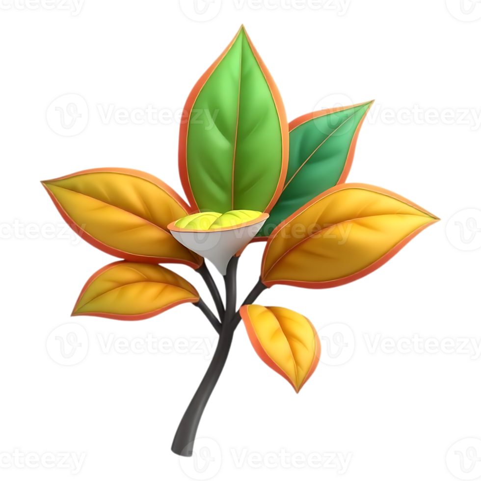 3D Cartoon Leaves on a Stem png