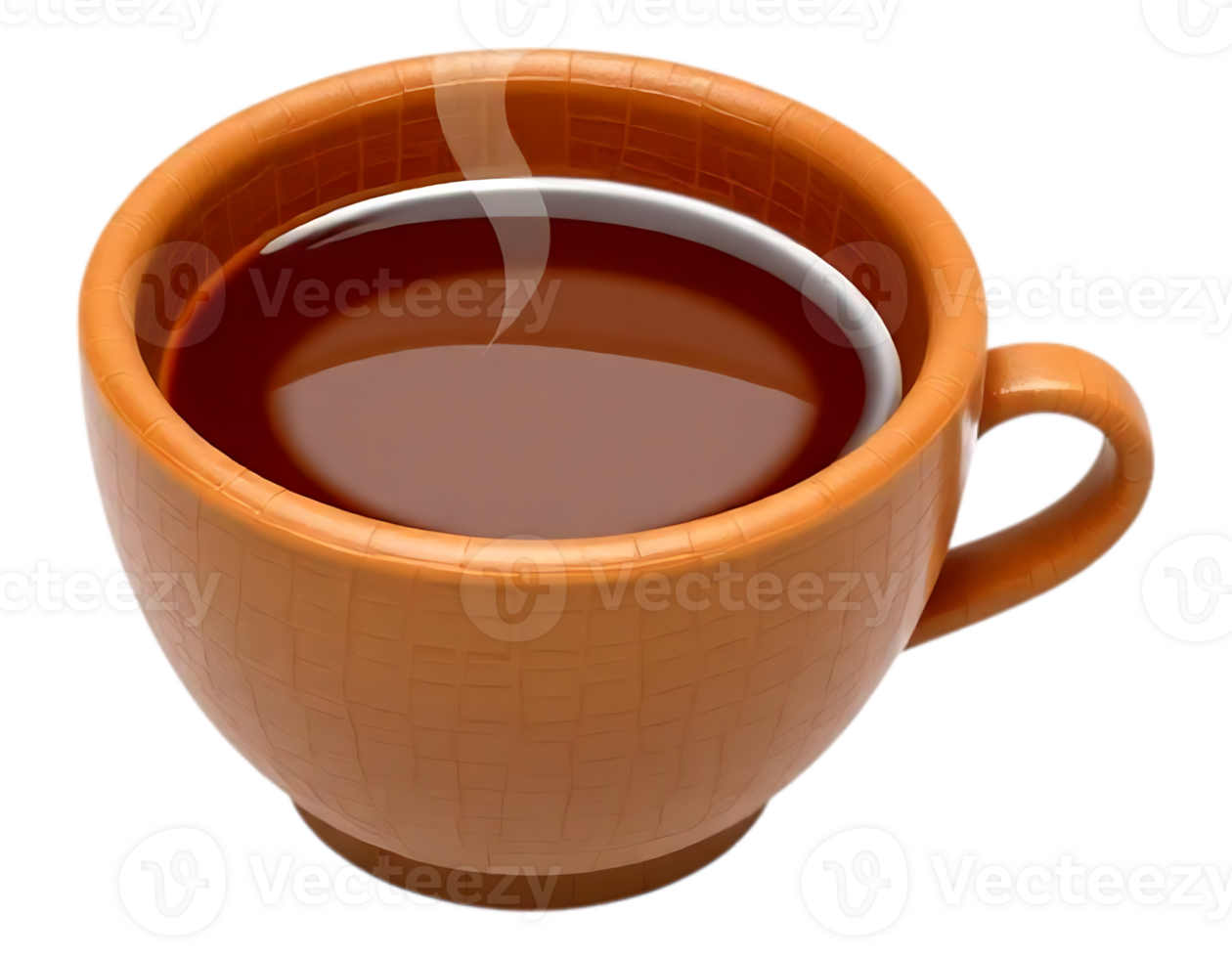 A close-up 3D rendered image of a steaming cup of tea on a transparent background png