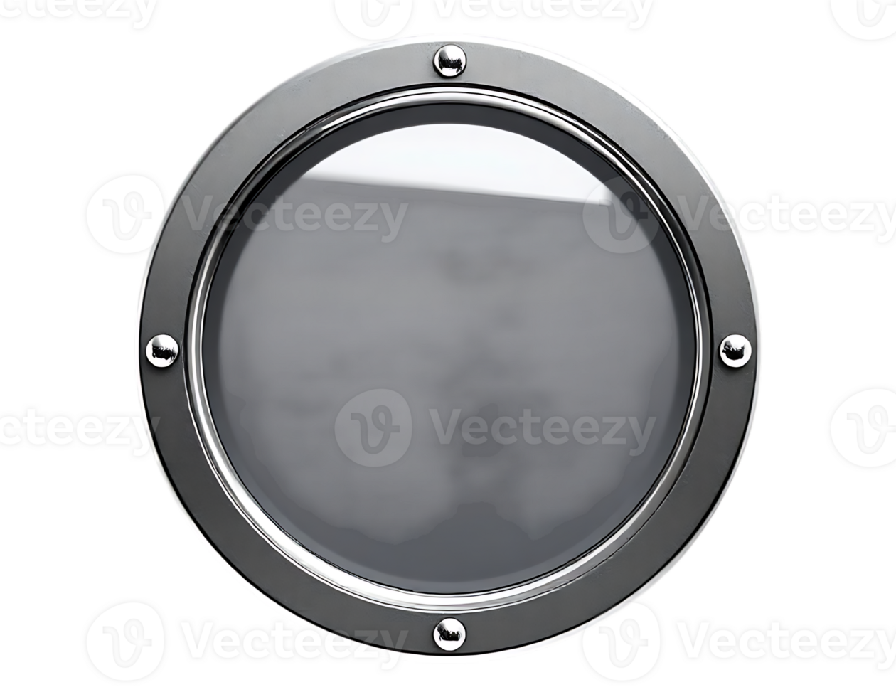 Close-up of a metallic porthole with rivets on a transparent background png