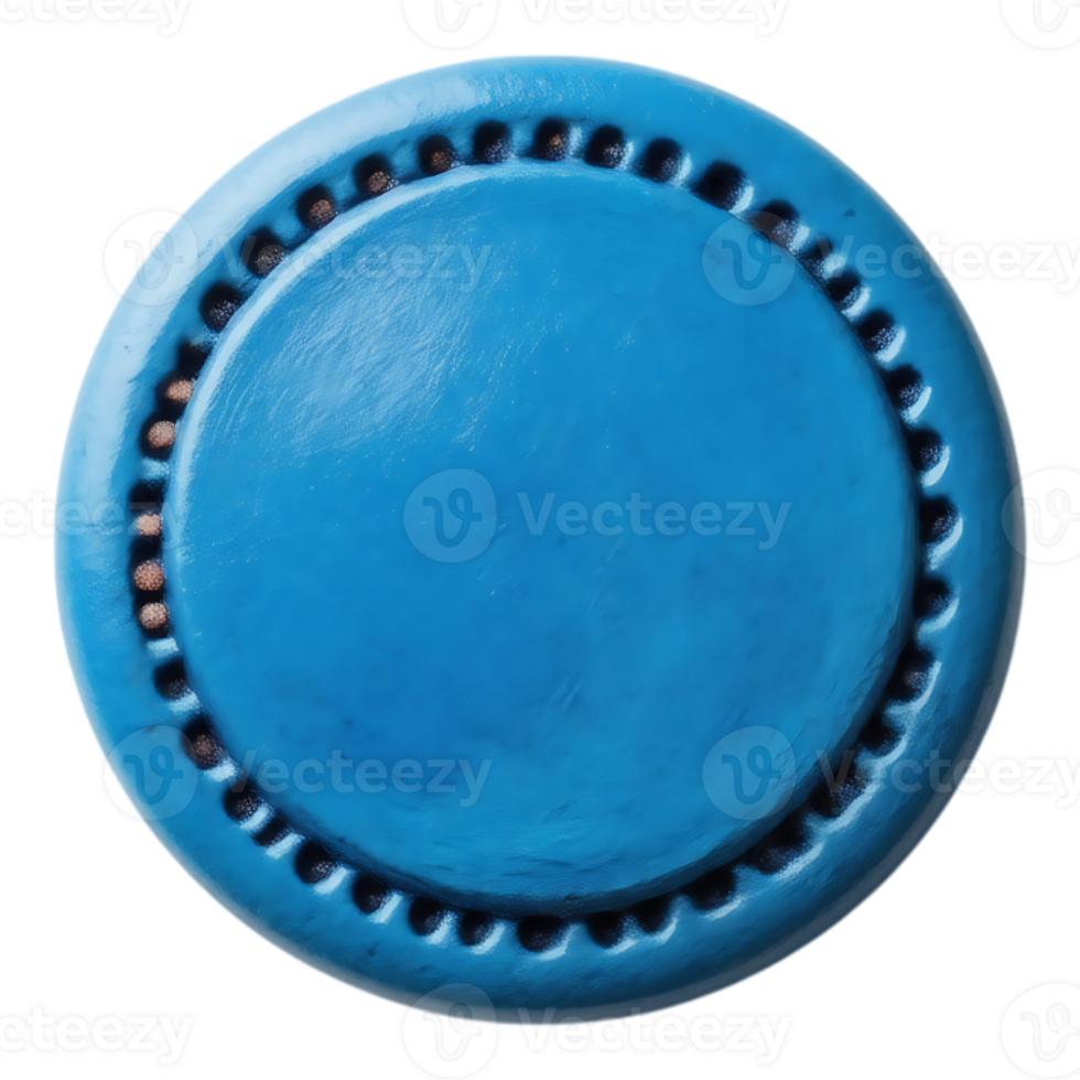Close-up of a blue plastic button with a round shape and a smooth surface png