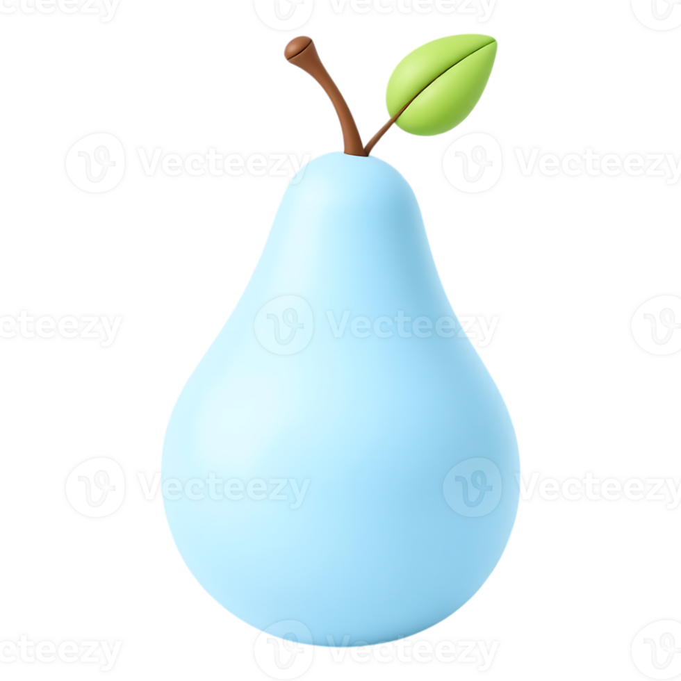 3D Cartoon Pear with Leaf and Stem png