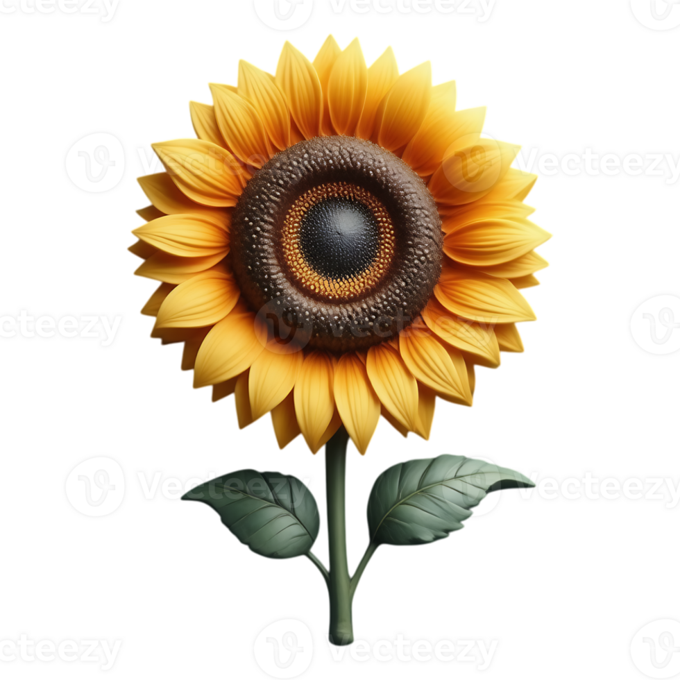 Vibrant 3D Rendered Sunflower on Transparent Background png