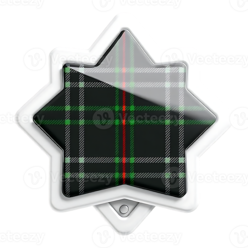 3D Star-Shaped Badge with Scottish Plaid Design png