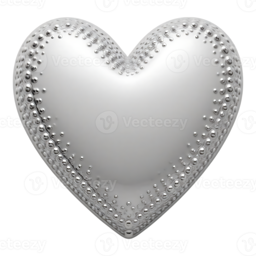 Elegant Silver 3D Heart with Ornate Beaded Detailing png