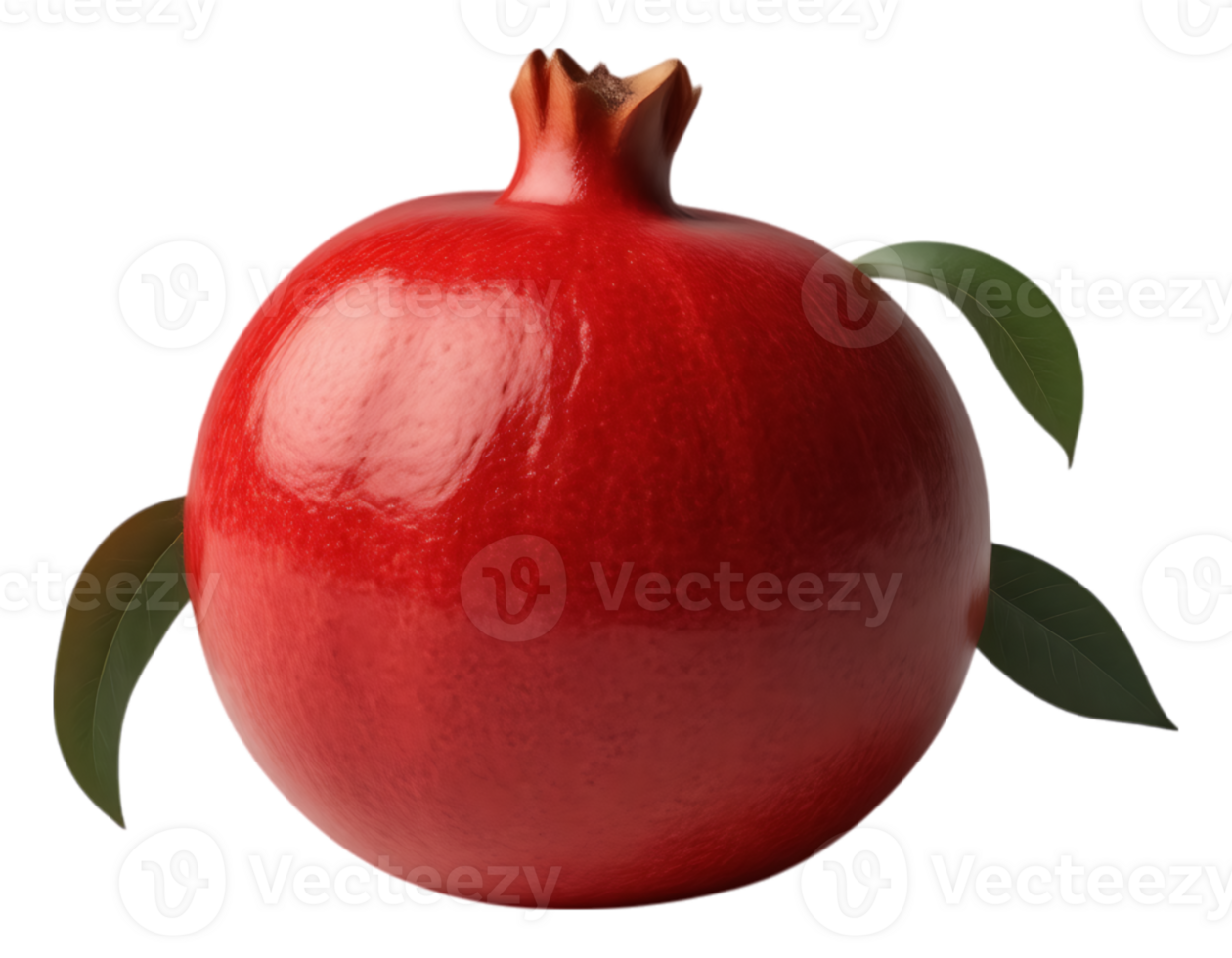 Vibrant Red Pomegranate with Green Leaves png