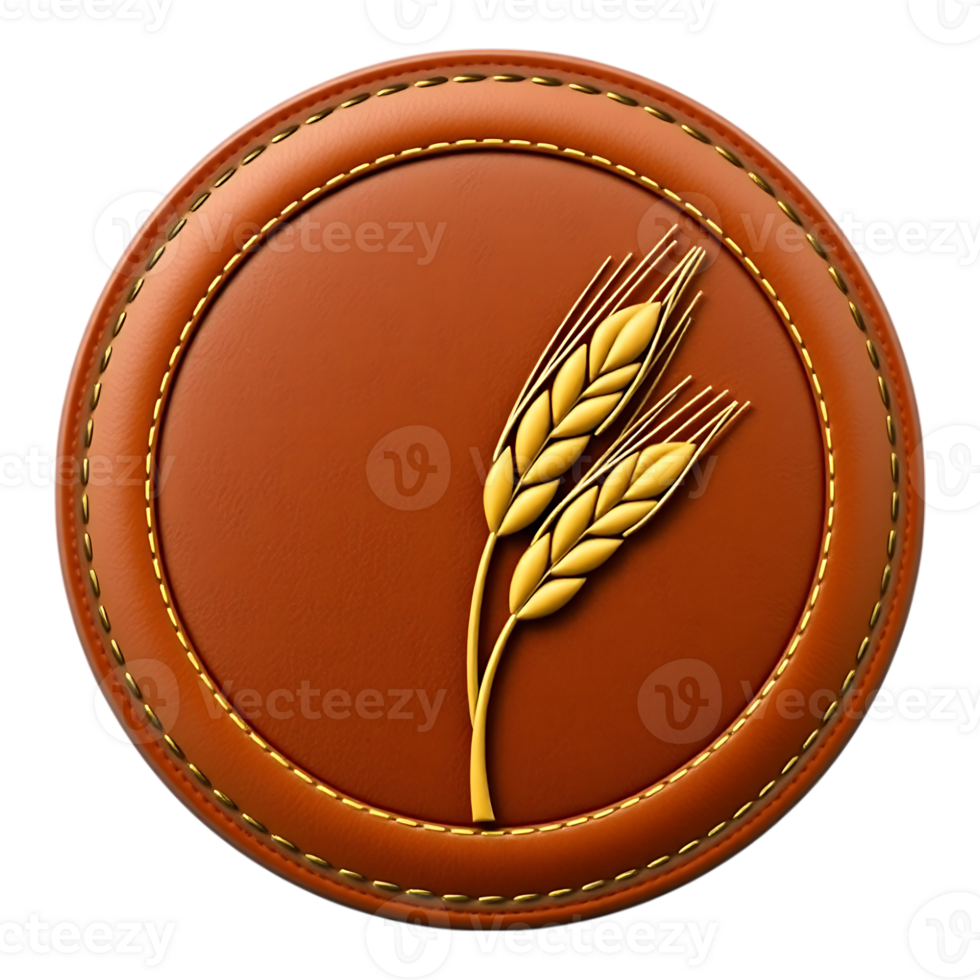Golden Wheat Ears on a Brown Leather Badge png