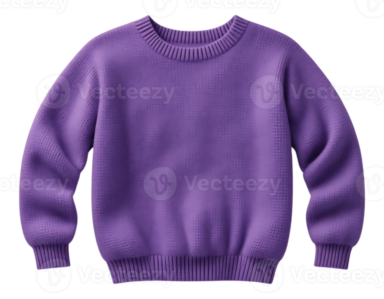 A vibrant purple knit sweater with a classic crew neck design. png