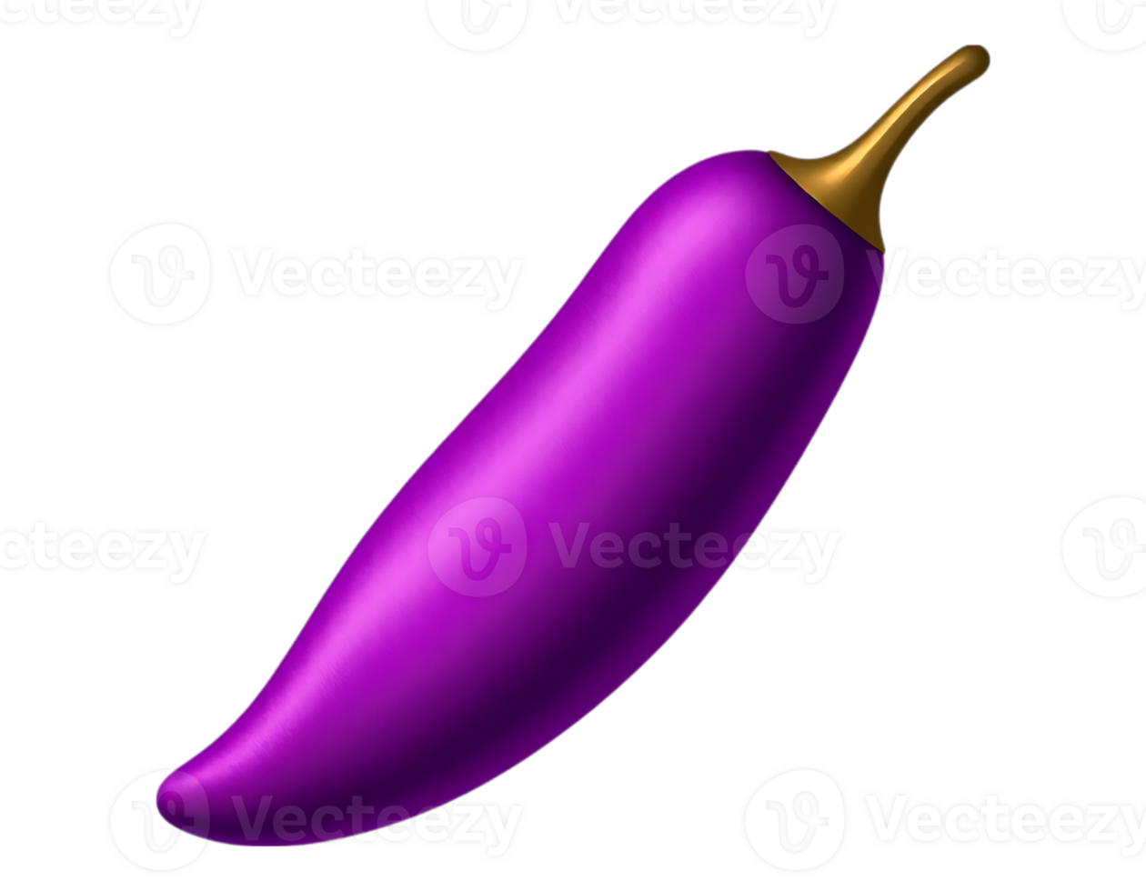 3D Render of a Purple Chili Pepper with Gold Stem png