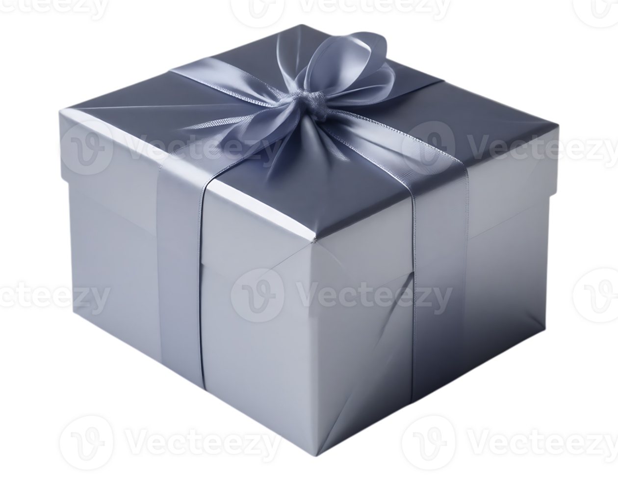 Silver Gift Box with Ribbon and Bow png