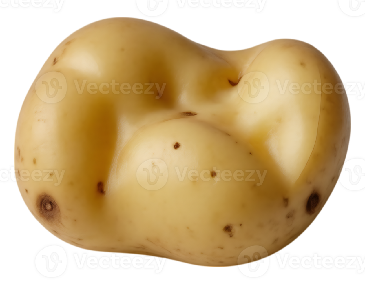 Realistic close-up of a fresh, organic potato with brown spots, isolated png