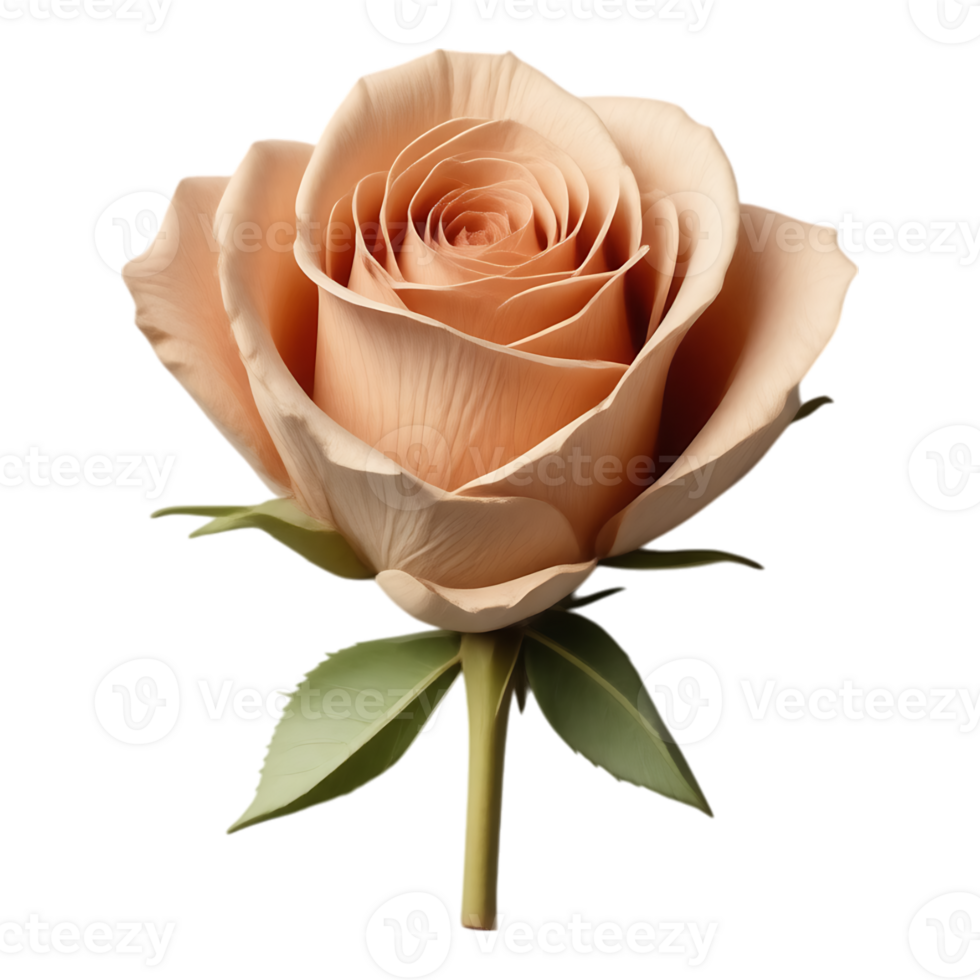 A beautiful peach rose in full bloom, isolated on a transparent background png