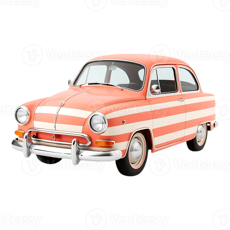 Pink and White Striped Retro Car png