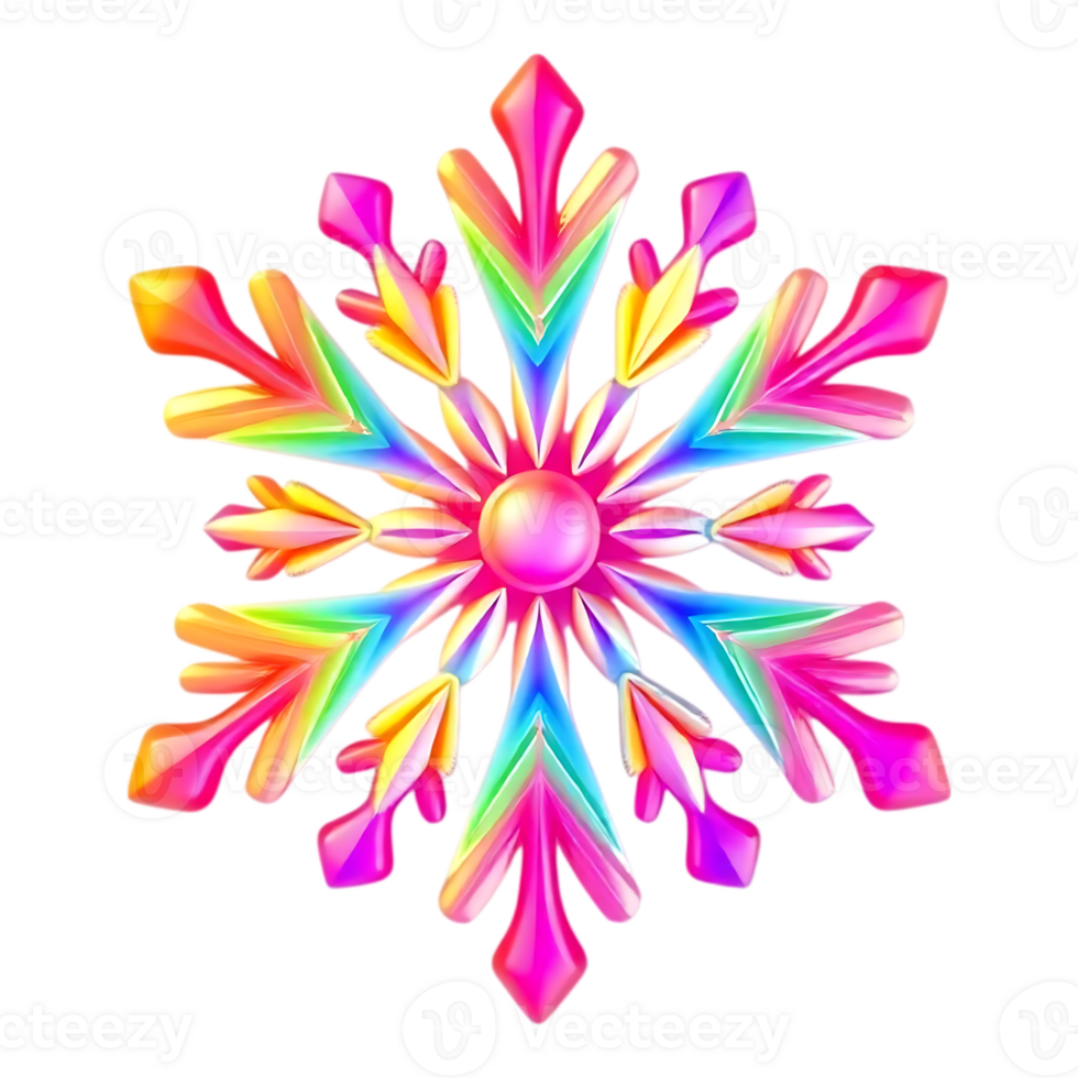 Colorful 3D Rainbow Snowflake Ornament for Winter Holidays png